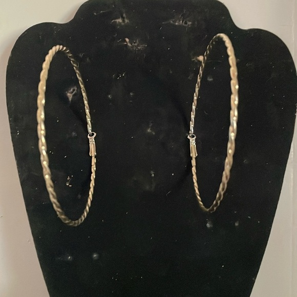 4” gold tone diamond etched open hoop earrings with latch back closures - Picture 1 of 14